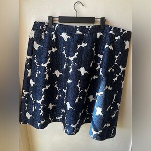 Lane Bryant Navy Blue Floral Brocade A-Line Skirt